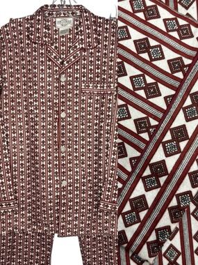 VINTAGE 80’s ‘Northwest Territory’ 2pc. cotton PJ’s burgundy+grey size Medium